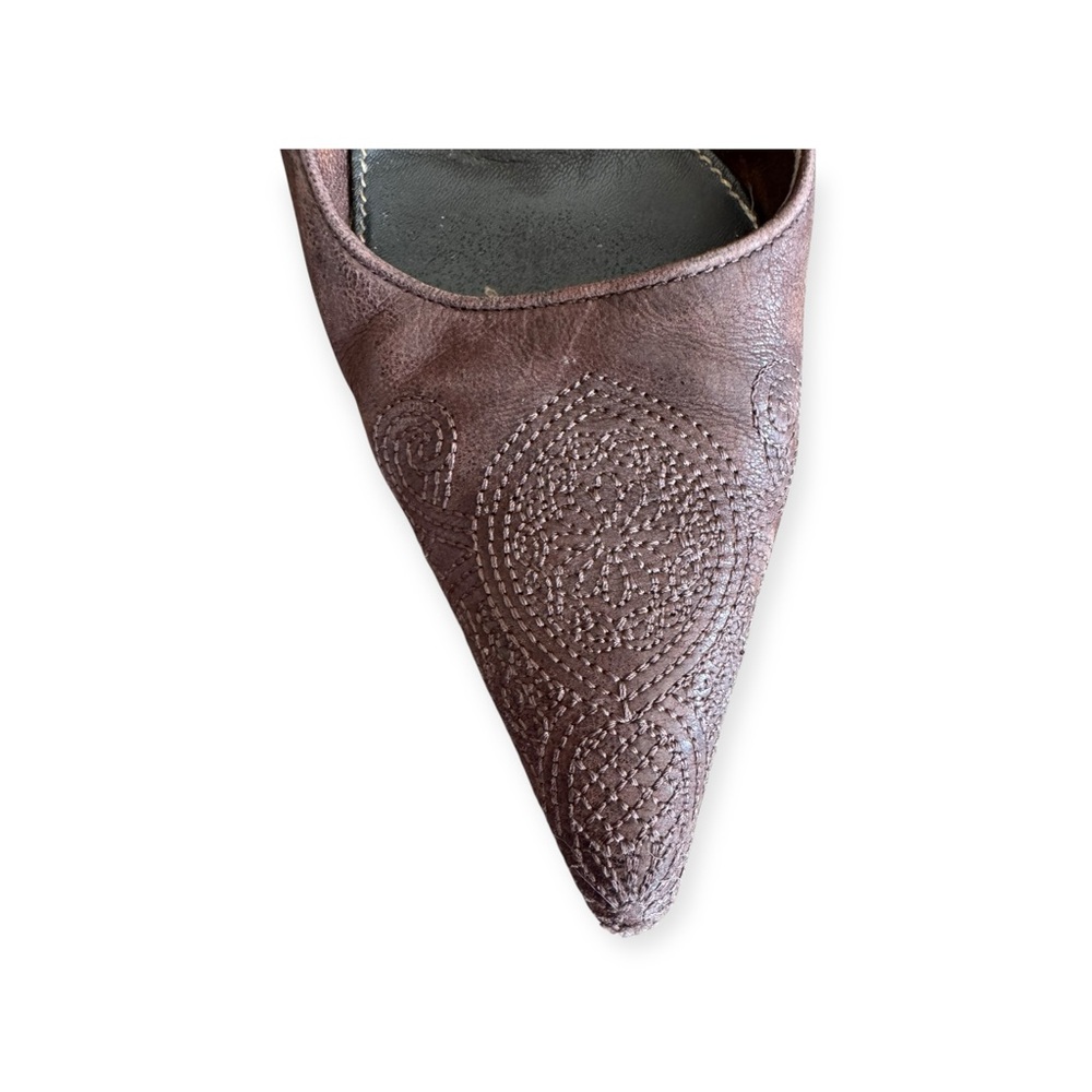 Prada brown leather embroidered heel VINTAGE style 90s early 2000s 36.5 US 6.5 - Picture 6 of 12